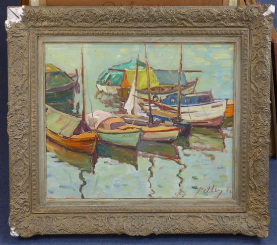 § Llewellyn Petley Jones (1908-1986) Fishing boats in harbour, 20 x 24in.